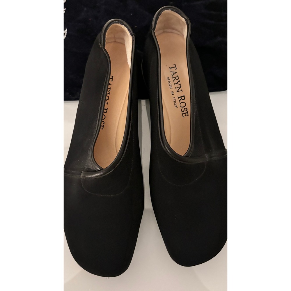 Taryn Rose Black Fabric Square Toe Wedge Loafers Made in Italy Size 38.5 M